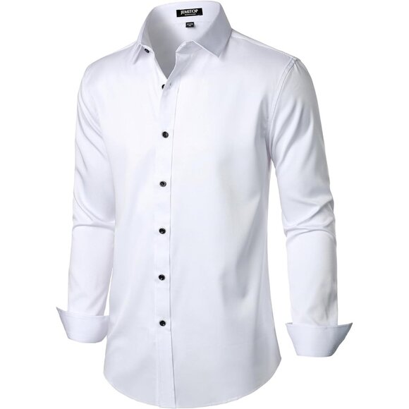 Men's Stretch Wrinkle Free Dress Shirts Long Sleeve Slim Fit Button Down Shirt - Picture 3 of 7